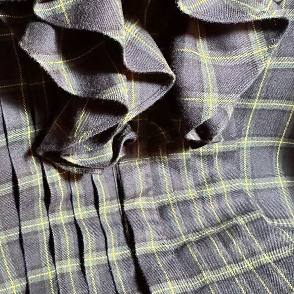 Ralph Lauren Navy Blue Multi Brushed Cotton Check Plaid Ruffle Pleat Blouse - Picture 10 of 16